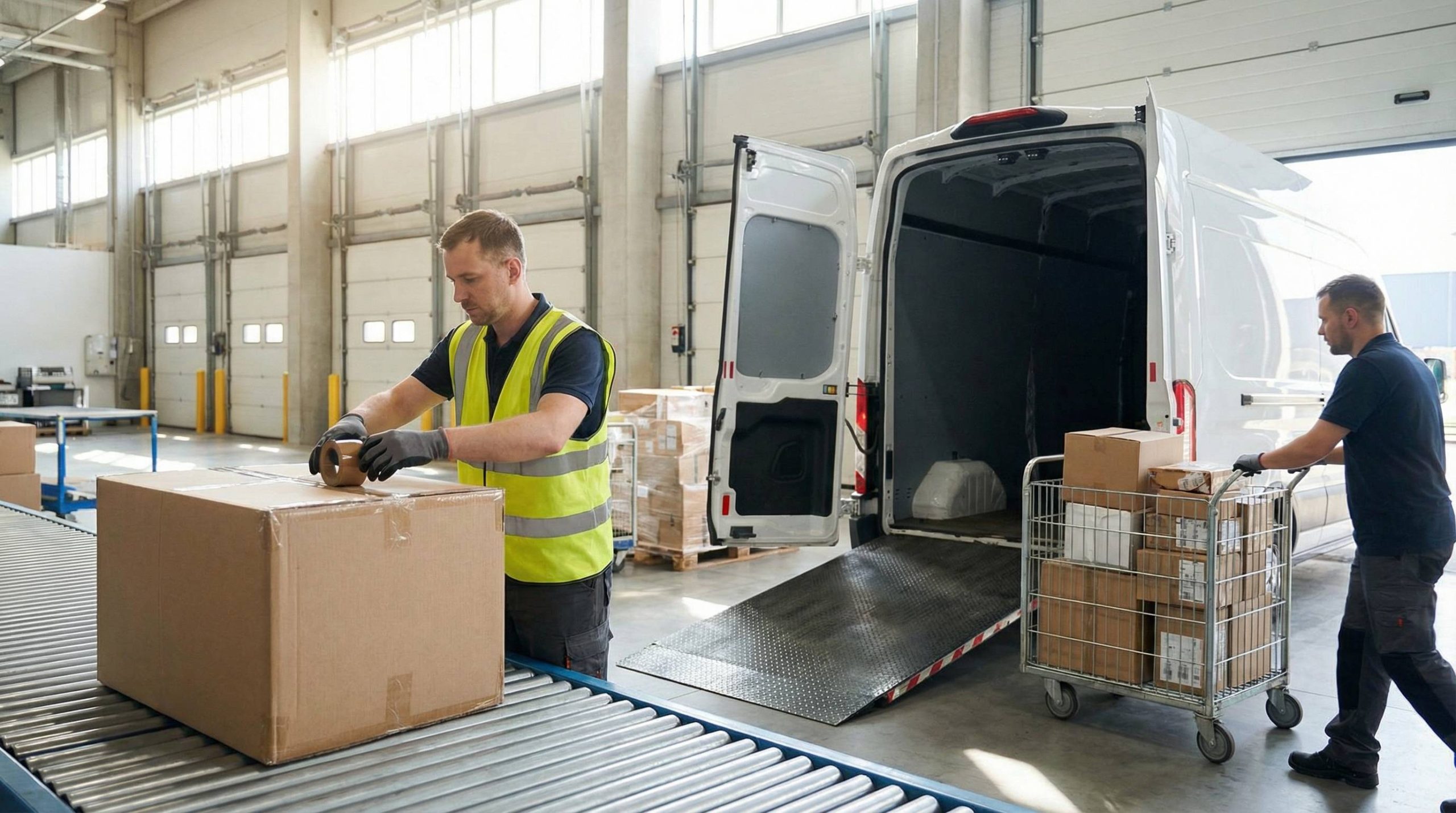 die sendung wird für die verladung ins zustellfahrzeug vorbereitet