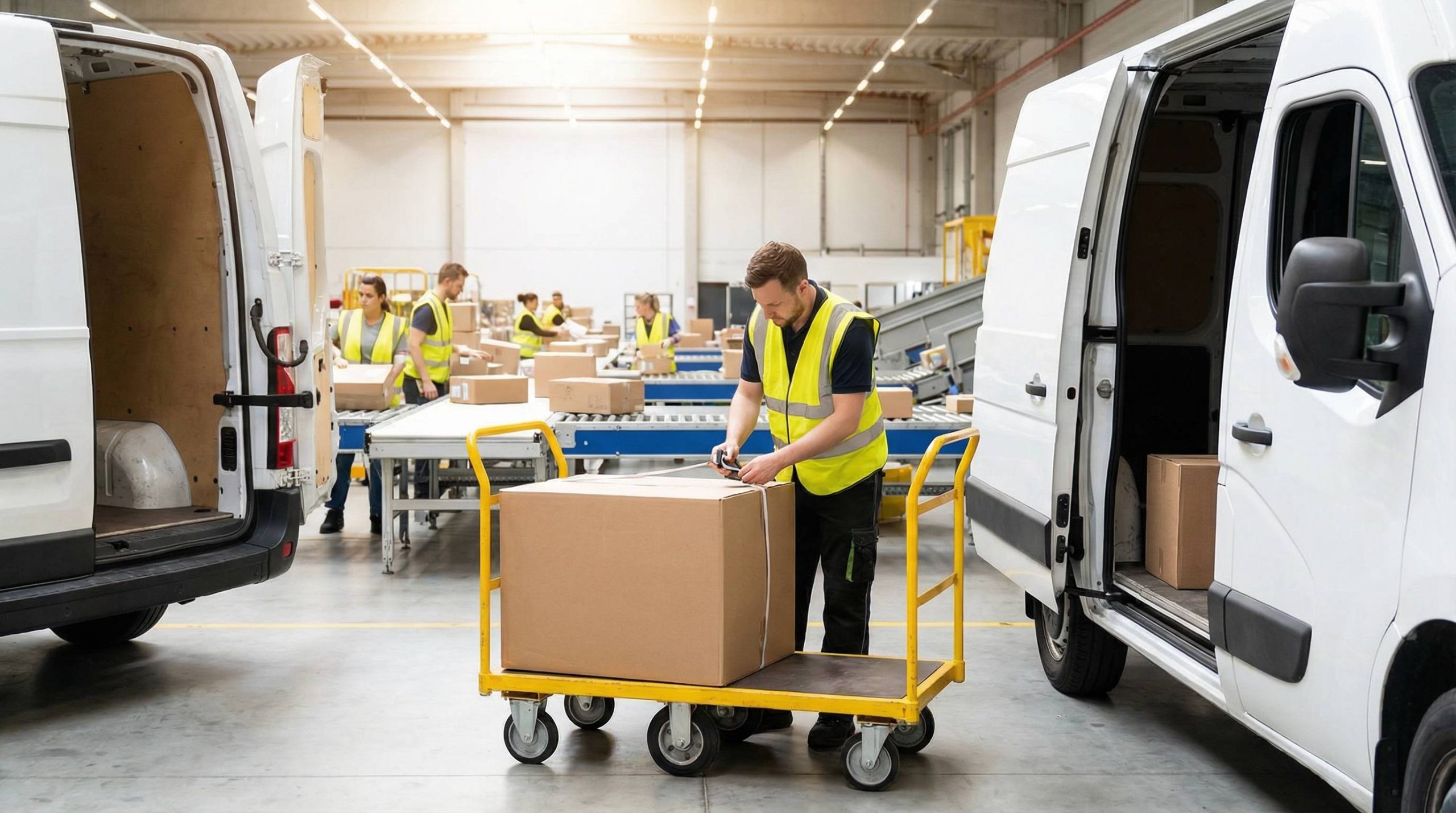 die sendung wird für die verladung ins zustellfahrzeug vorbereitet